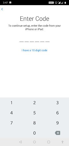 enter code in move to ios app android