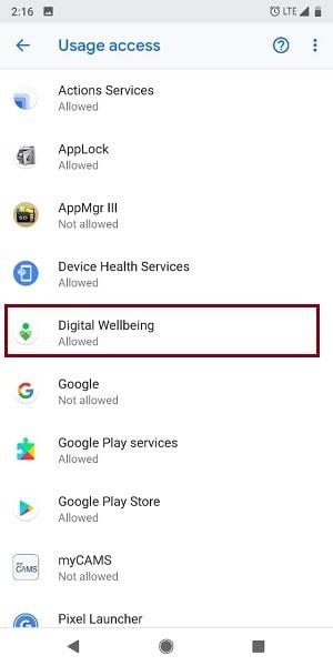 Check Usage Access of Digital Wellbeing