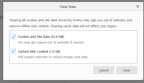 Clear Firefox browser data and cookies