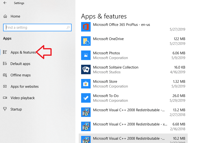 Click on Apps & Features