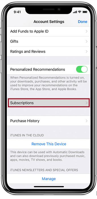Click on Subscription on Account Setting