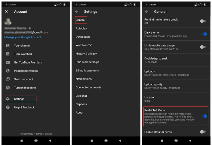 Enable Parental Mode in Android Device