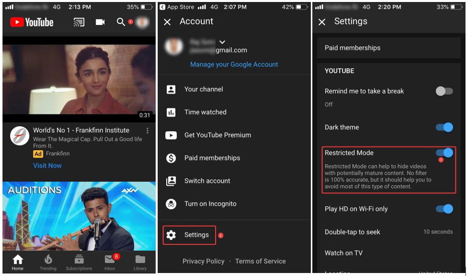 Enable Resticted mode of you tube in iPhone