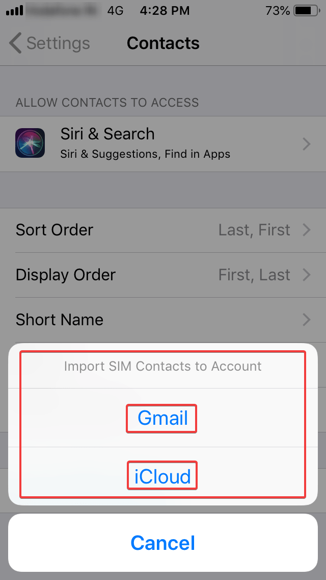 Import SIM contacts to default account