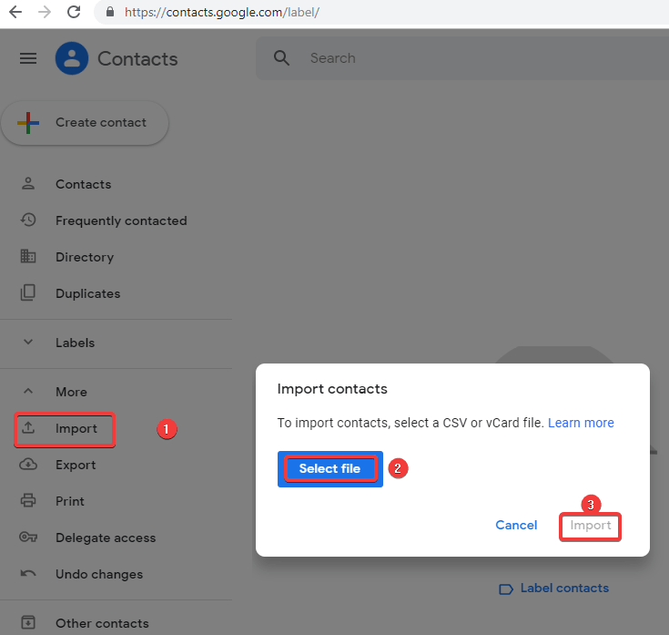 Import google contacts
