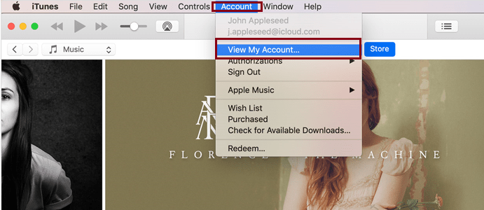 Open View My Account in iTunes