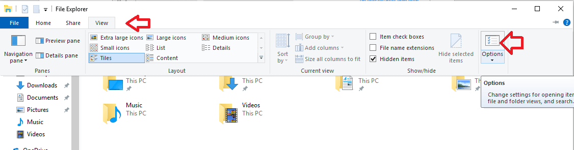 Open the Folder Option Window in File Explorer
