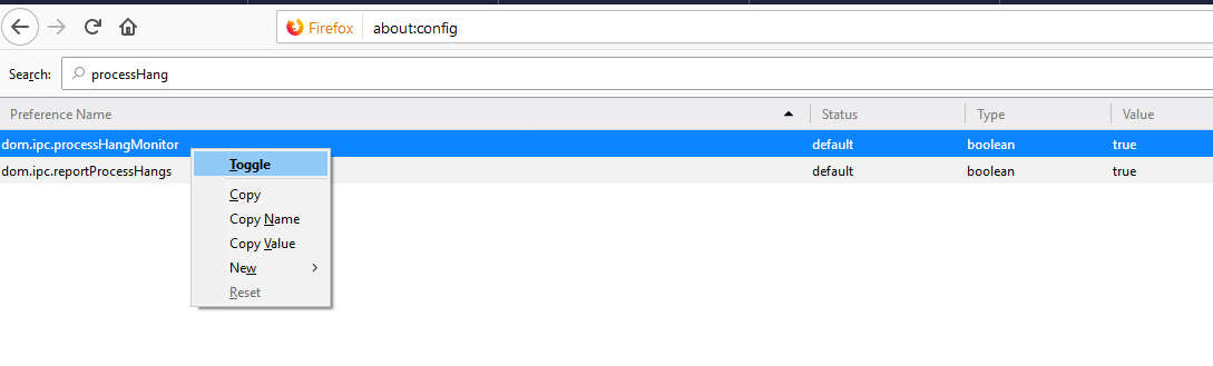 Select Toggle option of entries