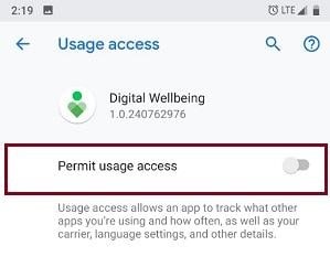 Toggle off the Permit usage access