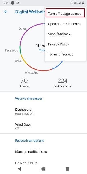 Turn off usage access of Digital WellBeing