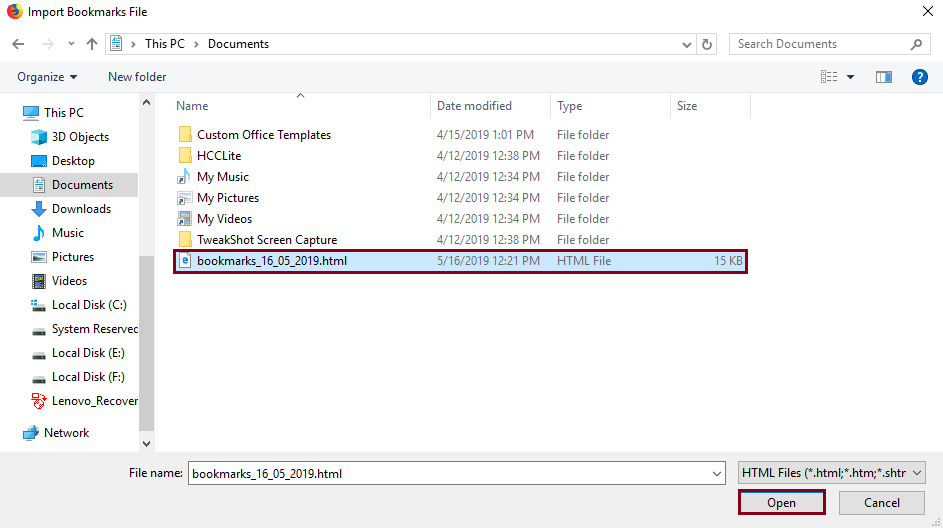 choose the HTML file