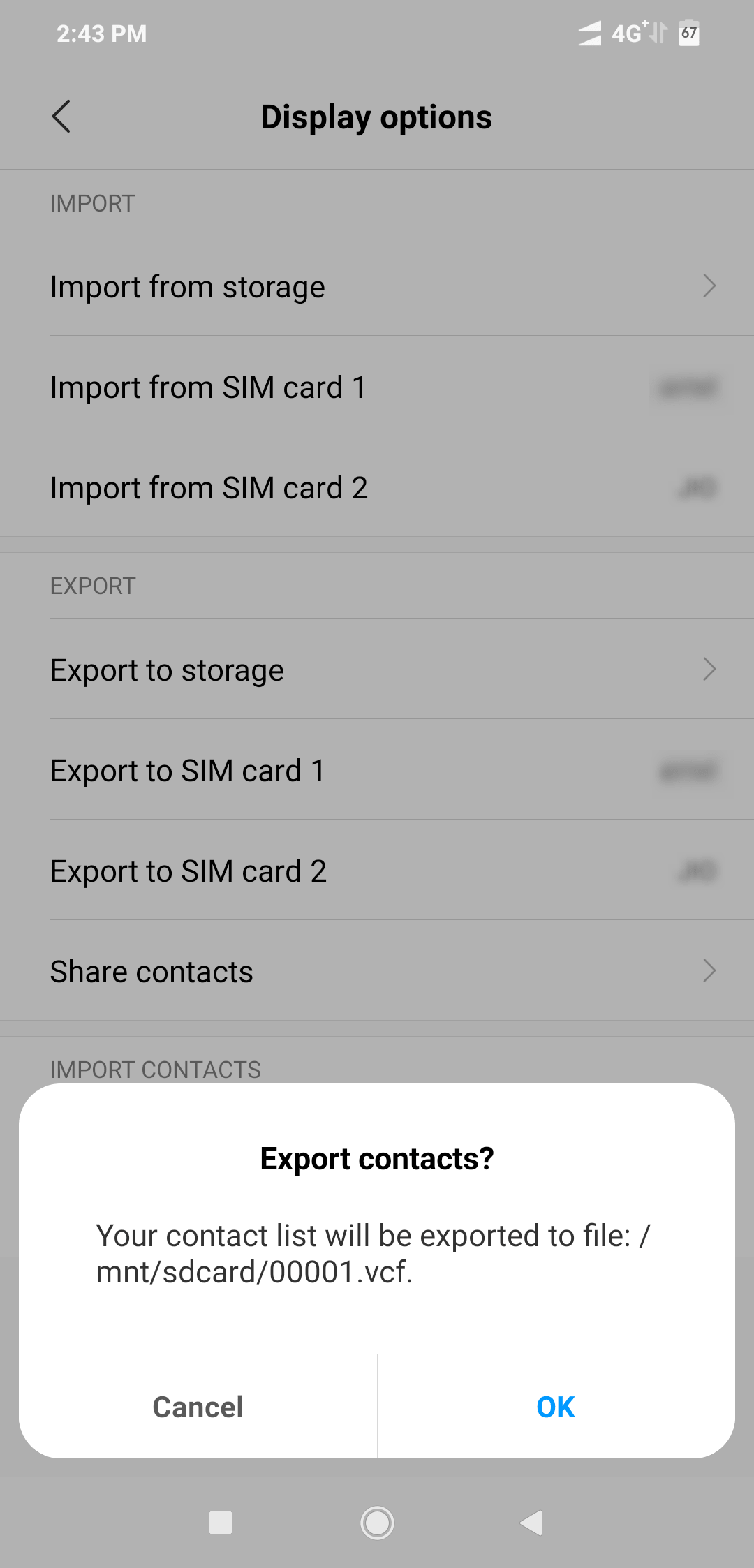 export contacts on Android