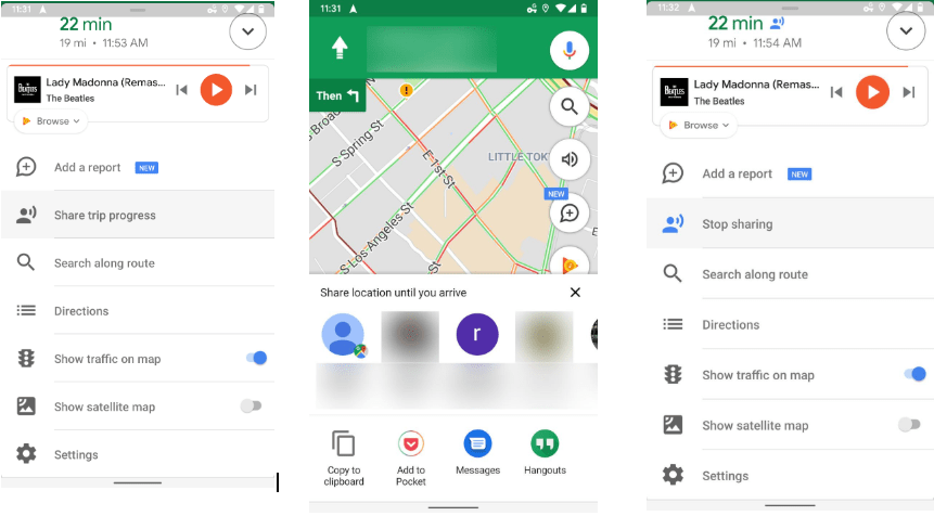 trip progress using google maps