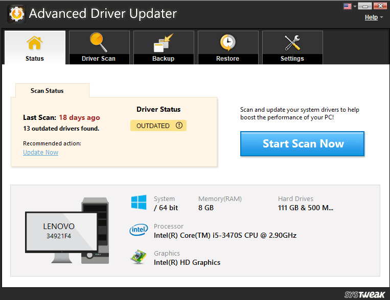 updates driver with Advanced Driver updater