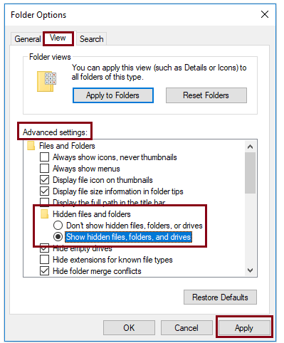 Advanced Setting - Hidden files and folders