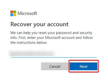 Click on Next to Recover Account