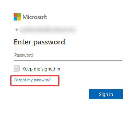 Click on forget Password - Microsoft Account