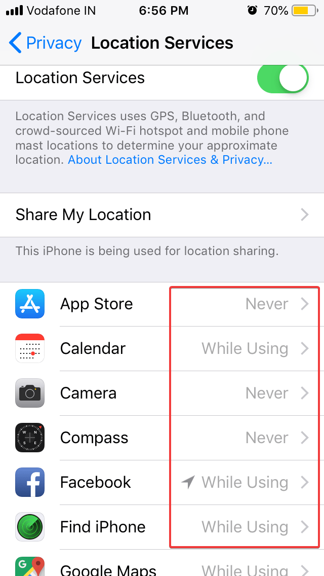 Disable location services