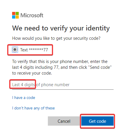 Get a code to Verify your account