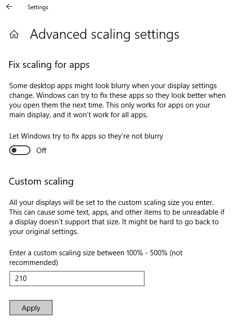Advanced Scaling Setting - Click on Apply