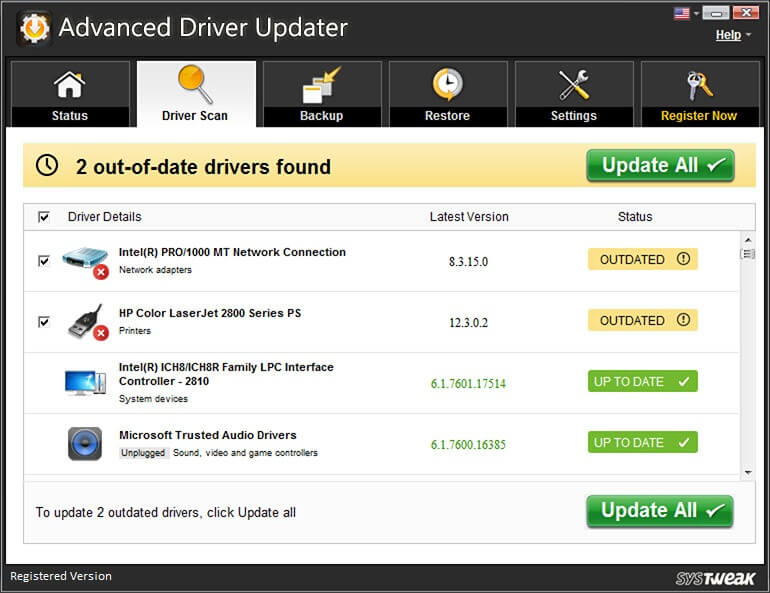 Advanced driver updater console