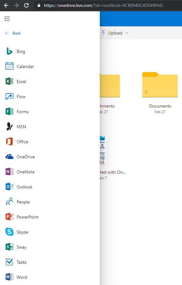 Console of OneDrive