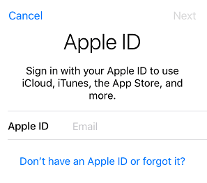 Don't have apple id or forget