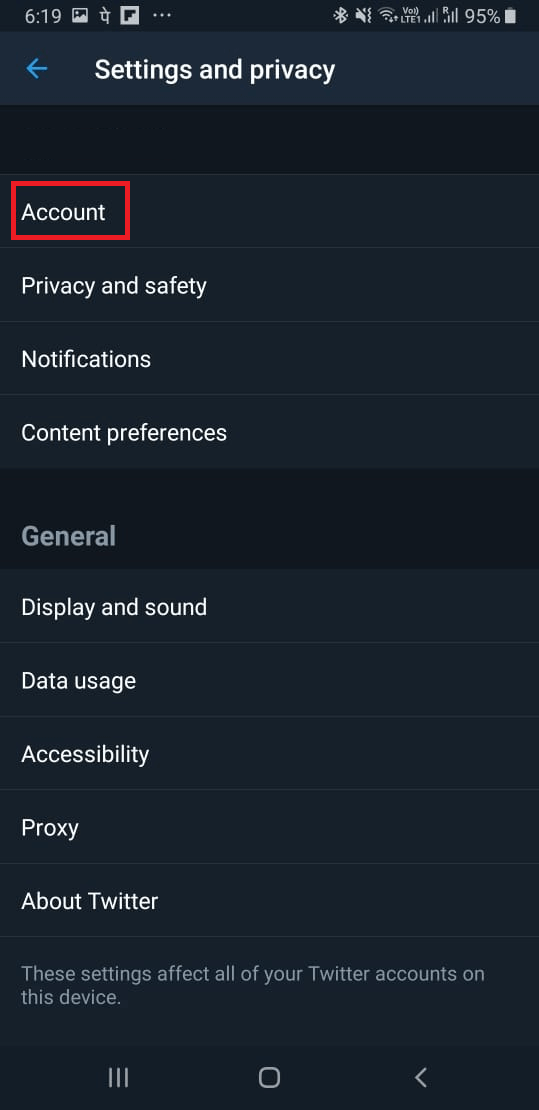 Go to the account option in settings
