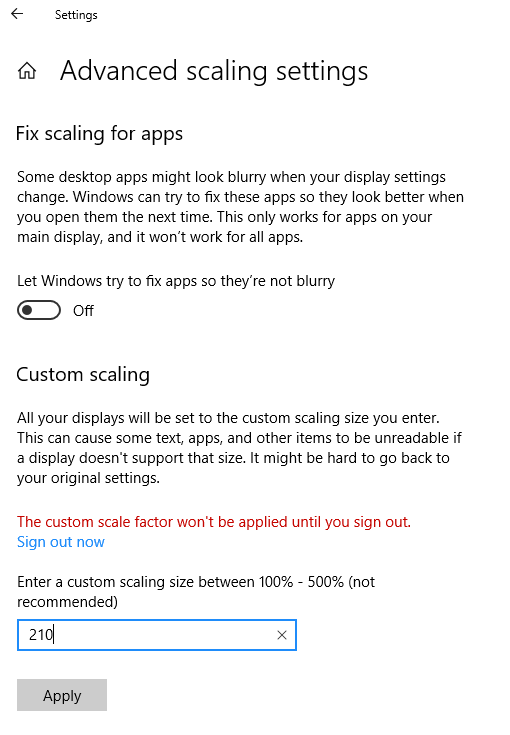 Set the Custom Scaling Size
