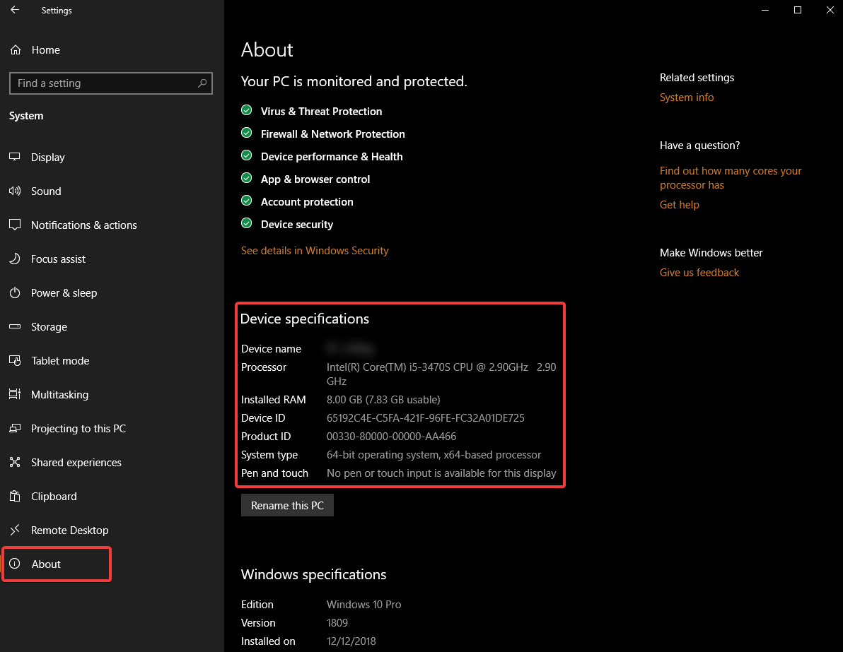 System Settings - About System