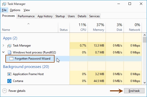 task manager_Fogotten Password Wizard