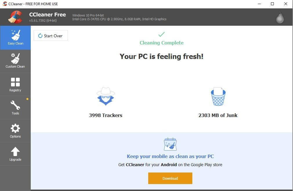 CCleaner registry cleaning -CCleaner for PC