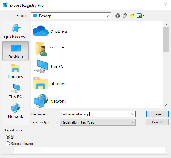 Select Location For Registry Backup