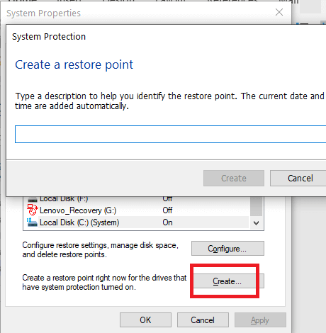 Type Restore Point Name