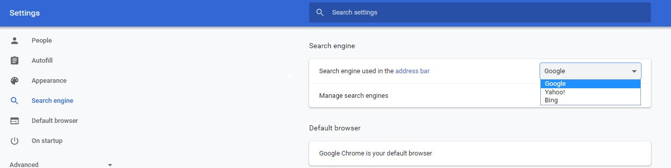 change search engine chrome