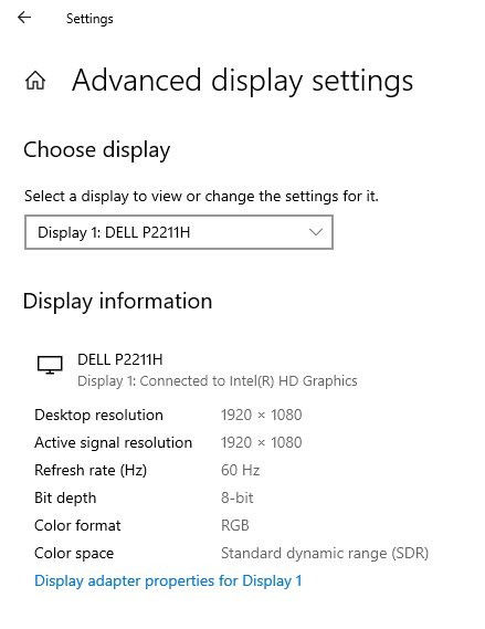 Advanced Display settings