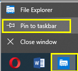 New File Explorer Pin to taskbar