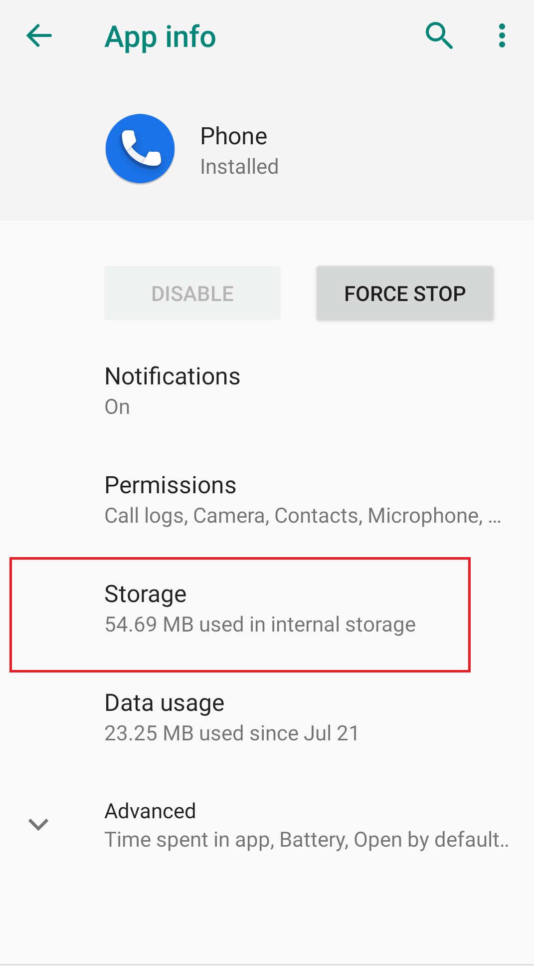 Tap on Storage option