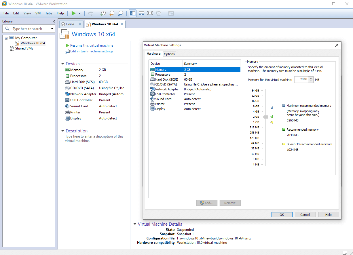 VMware settings