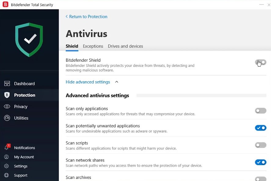 does bitdefender antivirus scan on iots own