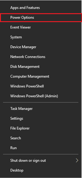 Power option in Windows setting