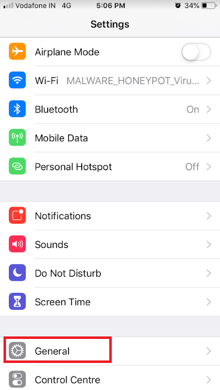 general settings in iphone