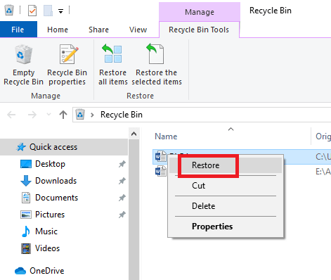 Tips To Recover Deleted Files: Recycle Bin