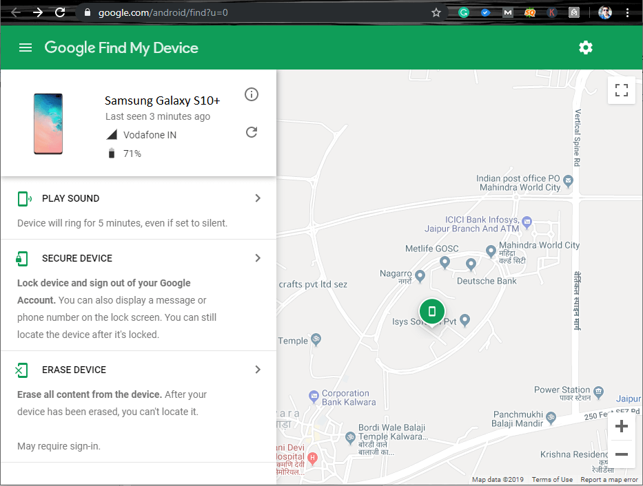 device not showing up on find my device android
