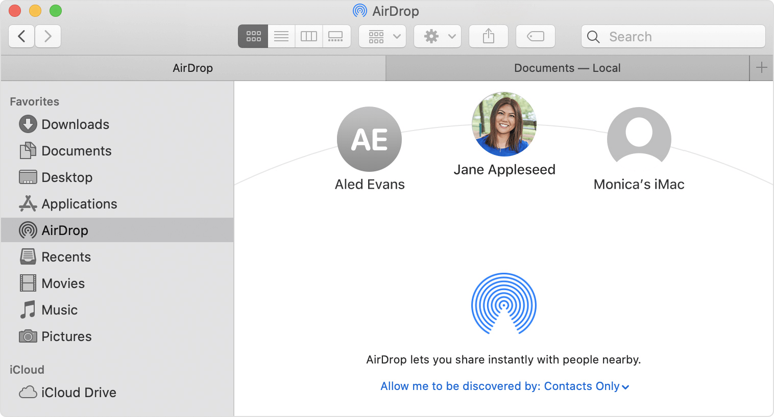 Select nearby devices on your Mac with AirDrop