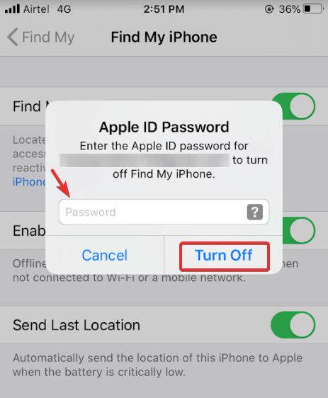 find my iphone turn off