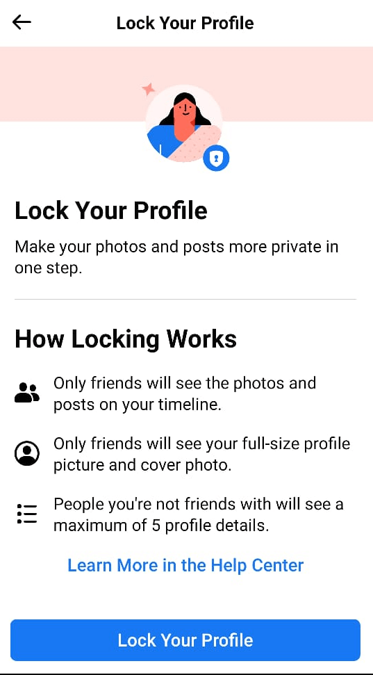 قفل ملف تعريف Facebook