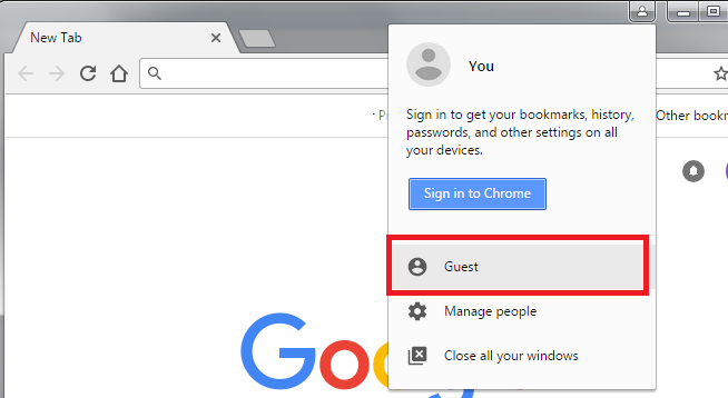 Google Chrome in Guest Browsing Mode